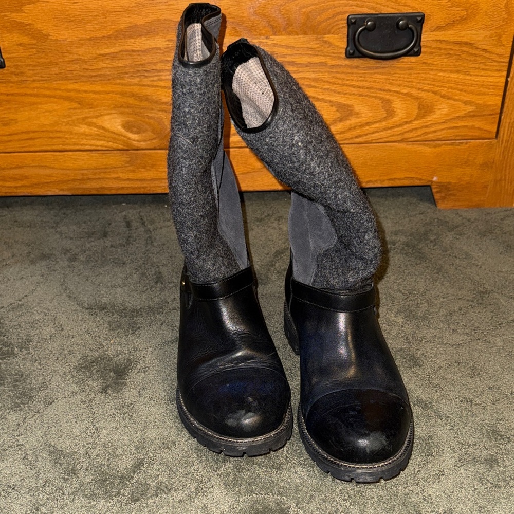 Ariat black leather grey wool boots size 8 - Picture 3 of 7